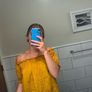 Mustard color, off the shoulder, dress shirt